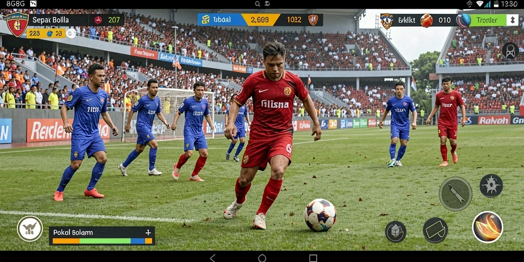Screenshot gameplay 8G8G dengan aksi sepak bola yang mengesankan.