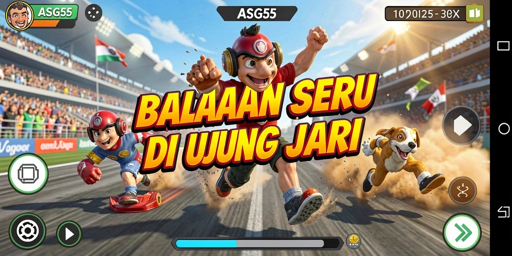Screenshot gameplay ASG55 menampilkan aksi balapan seru dan kendaraan yang menarik.