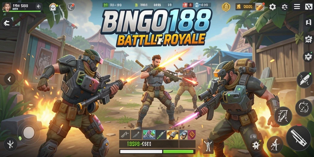 Screenshot utama BINGO188 menunjukkan aksi seru dalam pertempuran Battle Royale.