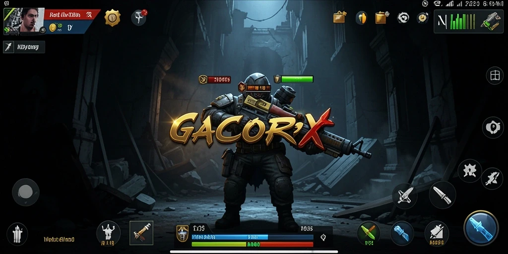 Tampilan gameplay menegangkan dalam GACORX dengan makhluk yang menakutkan.