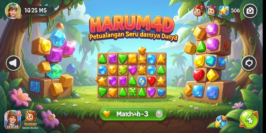 Screenshot menampilkan gameplay seru HARUM4D dengan elemen Match-3.