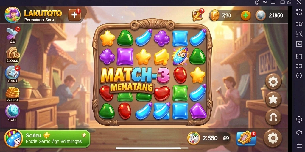 Tampilan gameplay seru dalam LAKUTOTO yang menampilkan keseruan Match-3.