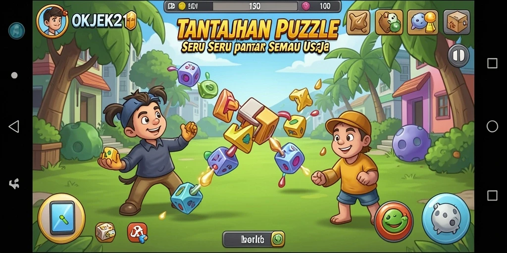 Screenshot dari gameplay OKJEK21 yang menampilkan tantangan puzzle.
