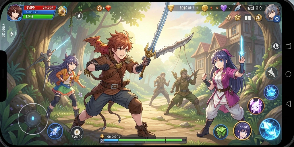 Tampilan seru gameplay SVIP9 dengan karakter anime yang dinamis.