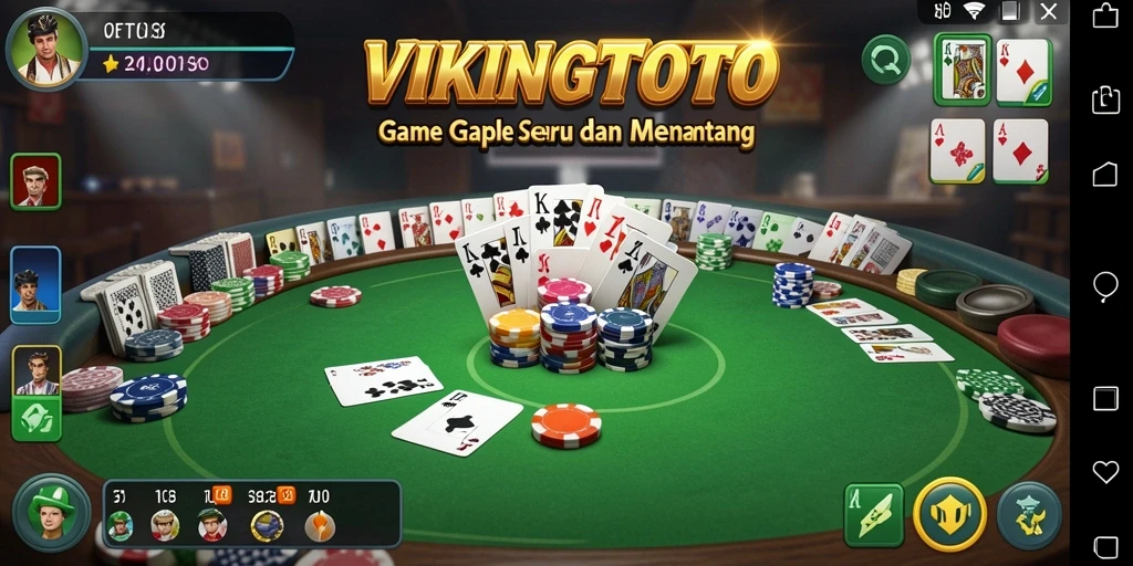 Tampilan gameplay seru VIKINGTOTO dengan kartu Gaple di meja.